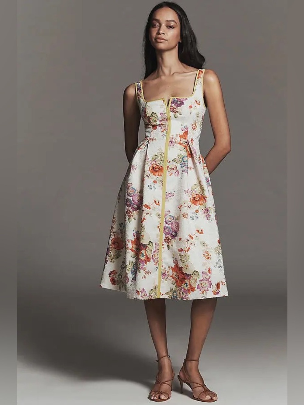 New Anthropologie Maeve Square-Neck Piped Floral Midi Dress Size S - Picture 3 of 8